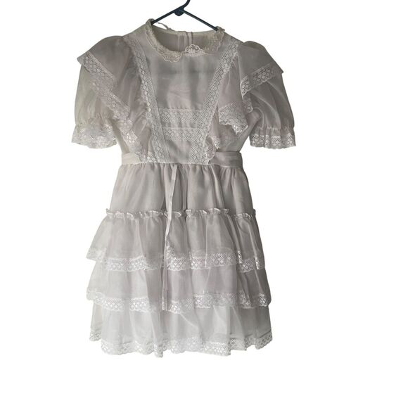 Vintage Girl's Size 7 USA Little‎ Princess White Tea Party Ruffle Coquette Dress - Picture 1 of 9